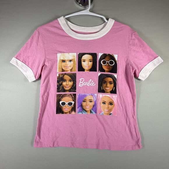 Mattel Tops - Barbie Pink Graphic Ringer T-Shirt Womens Size XS Mattel Doll Portraits